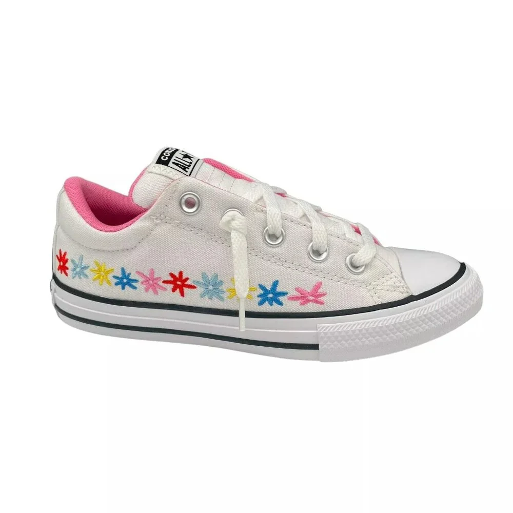 Converse Chuck Taylor AllStar Youth Girls Embroidered Slip-on Shoes Size 3 White